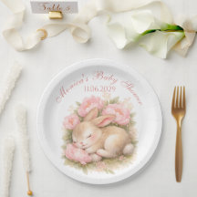Schattig Konijn Roze Blush Pioen Geboorte Feest