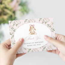 Schattig Konijn, Roze Strik, Roze Bloemen, Eerste 