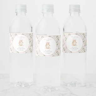Schattig Konijn, Roze Strik, Roze Bloemen, Eerste  Waterfles Etiket