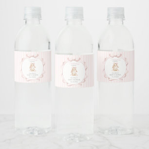 Schattig Konijn, Roze Strik, Roze Strepen, Baby Sh Waterfles Etiket