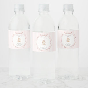 Schattig Konijn, Roze Strik, Roze Strepen, Eerste Waterfles Etiket