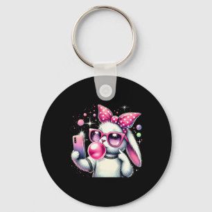 Schattig Konijn Selfie Bubblegum Esthetische Pasen Sleutelhanger