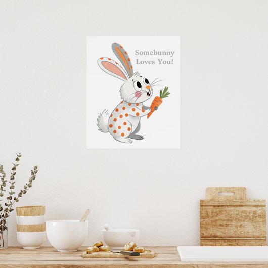 Schattig Konijn Sinaasappel & Wit Speelse Bunny Ar Poster (Keuken)