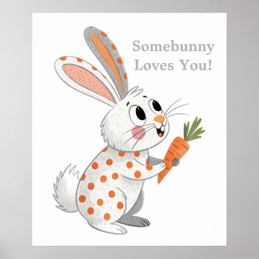 Schattig Konijn Sinaasappel & Wit Speelse Bunny Ar Poster (Voorkant)