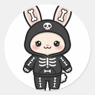 Schattig Konijn Skelet Halloween Ronde Sticker
