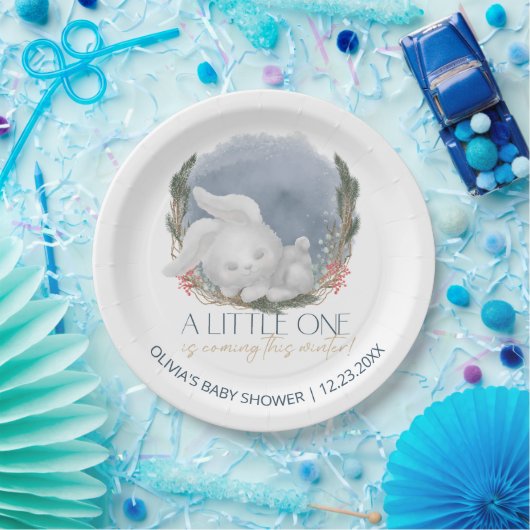 Schattig konijn sneeuw winter Baby shower Papieren Bordje (Feest)