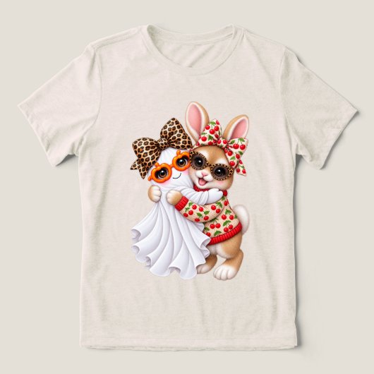 Schattig Konijn Spook Halloween Herfst Kunst Tri-Blend Shirt (Design voorkant)