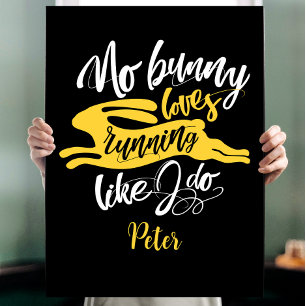 Schattig Konijn Sport Run Motivatie Zwart Wit Typo Perfect Poster