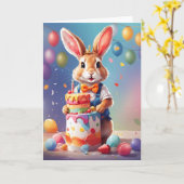 Schattig konijn staande door taart vieren! | KAART (Gele Bloem)