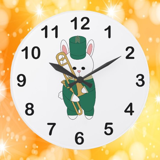 Schattig Konijn Trombone Groen Goud Grote Klok
