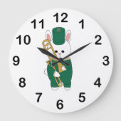 Schattig Konijn Trombone Groen Goud Grote Klok (Voorkant)