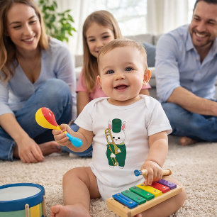 Schattig Konijn Trombone Speler Groene Marching Ba Romper