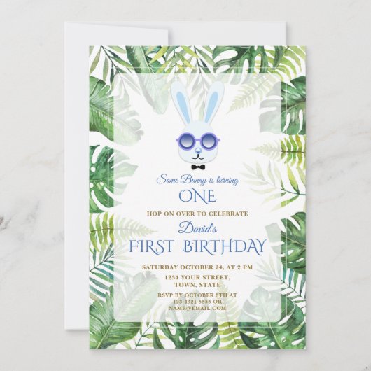 Schattig Konijn Tropische Groene Jongen 1e Verjaar Kaart (Voorkant)