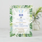 Schattig Konijn Tropische Groene Jongen 1e Verjaar Kaart (Staand voorkant)