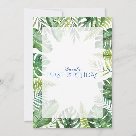 Schattig Konijn Tropische Groene Jongen 1e Verjaar Kaart (Achterkant)