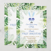 Schattig Konijn Tropische Groene Jongen 1e Verjaar Kaart (Voorkant / Achterkant)