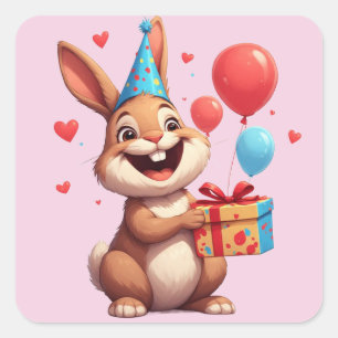 🐇 Schattig Konijn Verjaardagsfeest Ontwerp Vierkante Sticker