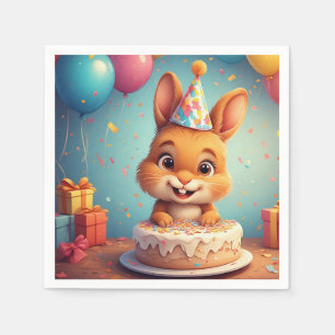 Schattig konijn viert verjaardag met taart servet