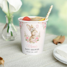 Schattig Konijn, Vlinder, Roze Bloemen, Baby Showe