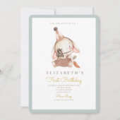 Schattig konijn & wortel eerste verjaardag 1e verj kaart (Voorkant)