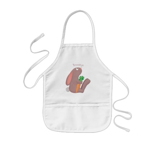 Schattig konijn zittend met wortel cartoon kinder schort (Voorkant)