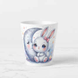 schattig konijn zittend op de maan latte mok