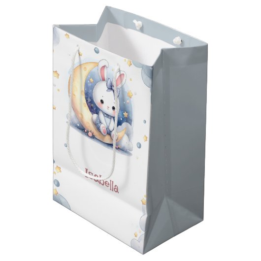 schattig konijn zittend op de maan medium cadeauzakje (Voorkant Gekanteld)