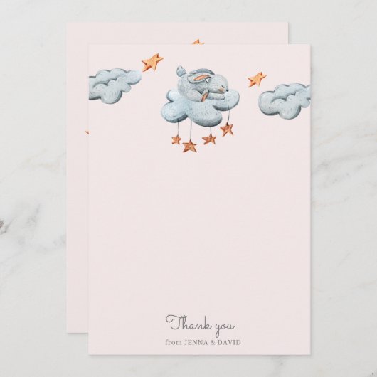 schattig konijnenblauw Baby shower Hartelijk dank Bedankkaart (Voorkant / Achterkant)