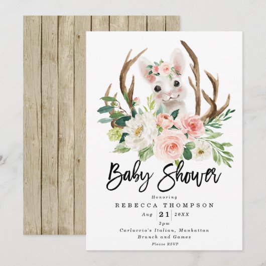 schattig konijnenkonijn rustig floraal modern baby kaart (Voorkant / Achterkant)