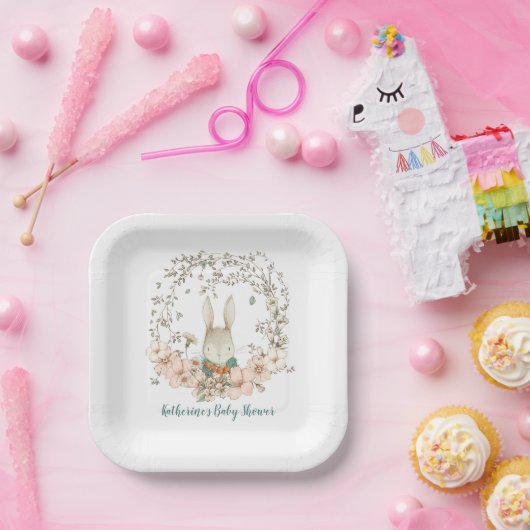  schattig konijntje bloemetjes jongen Baby shower Papieren Bordje (Feest)