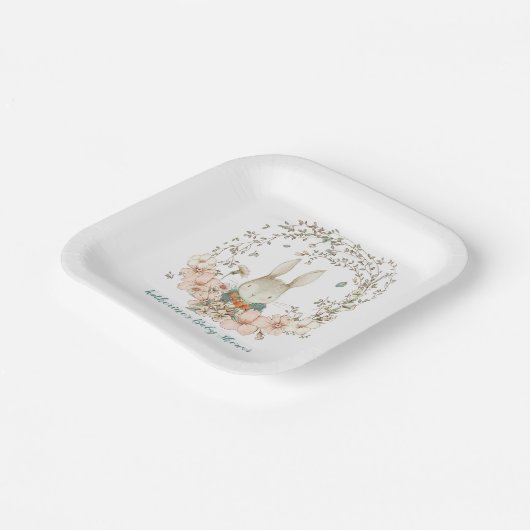  schattig konijntje bloemetjes jongen Baby shower Papieren Bordje (Gebogen)