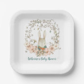  schattig konijntje bloemetjes jongen Baby shower Papieren Bordje (Voorkant)