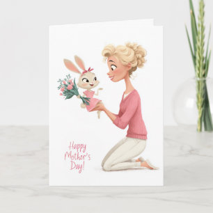 Schattig Konijntje Brengt Bloemen Aan Mama Kaart