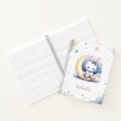 schattig konijntje dat op de maan zit notitieboek (Binnen)