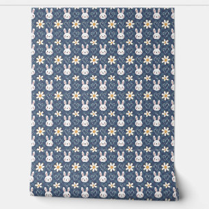 Schattig konijntje en bloempatroon behang