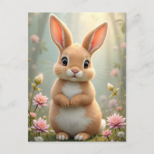 Schattig konijntje omringd door bloemen, op maat g briefkaart
