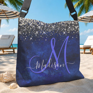 Schattig koningsblauw gouden nepschitterend monogr tote bag