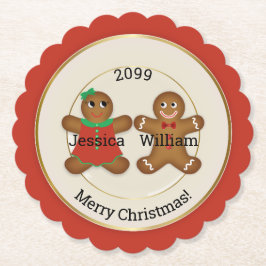 Schattig Koppel Peperkoek Ornament met Jaar Kartonnen Onderzetters