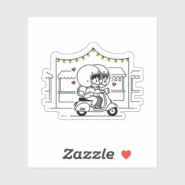 Schattig Koppel Scooter Reisje | Romantische Reis  Sticker