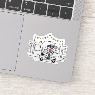 Schattig Koppel Scooter Reisje | Romantische Reis Sticker