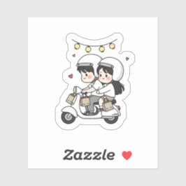 Schattig Koppel Scooter Reisje | Romantische Reis  Sticker