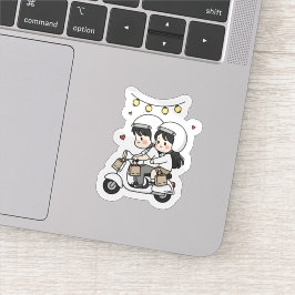 Schattig Koppel Scooter Reisje | Romantische Reis  Sticker