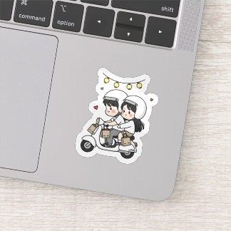 Schattig Koppel Scooter Reisje | Romantische Reis Sticker