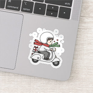 Schattig Koppel Scooter Reisje   Romantische Reis  Sticker