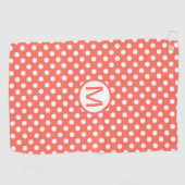 Schattig koraal met witte polka stippen monogram golfhanddoek (Horizontaal)