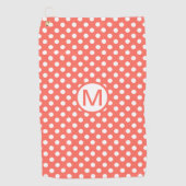 Schattig koraal met witte polka stippen monogram golfhanddoek (Voorkant)