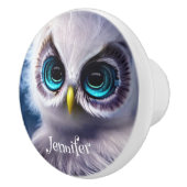 Schattig kristalblauw oog baby uil aangepaste naam keramische knop (Rechts)