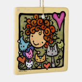  schattig krullend meisje houdt van katten keramisch ornament (Rechts)