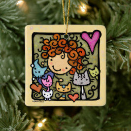  schattig krullend meisje houdt van katten keramisch ornament