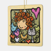 schattig krullend meisje houdt van katten keramisch ornament (Links)